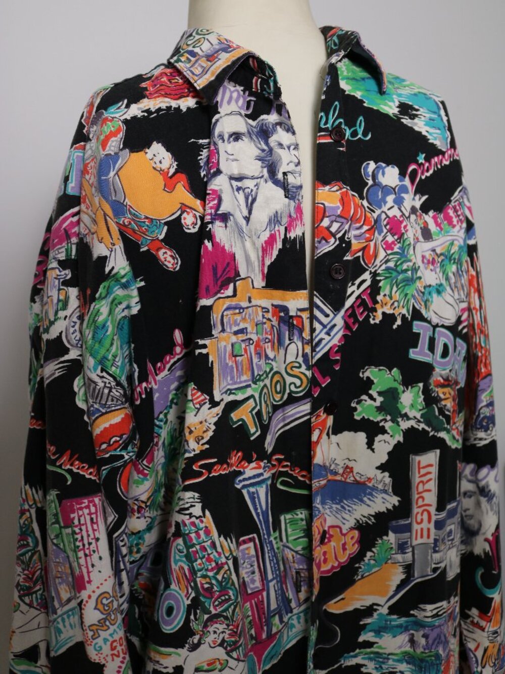 80's Vintage Postcard USA Print Cotton Button-Up